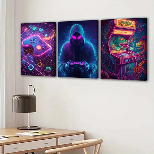 3pcs Fashion Sports Games Neon Style Mouse Game Wall Art Set Canvas Framed 40x60cm - High Quality Print 100% Australian Made Wall Canvas Ready to Hang