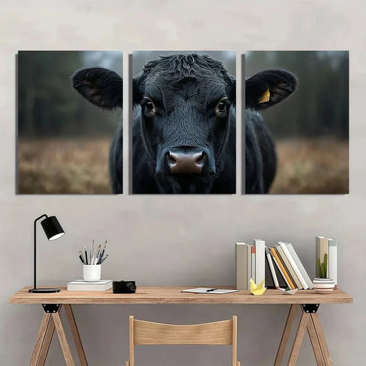 3pcs Black Angus Black & White Cow Metal Print Ready to Hang Art