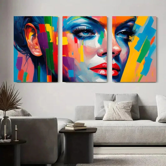 3pcs Colorful Abstract Woman Portrait Metal Print Ready to Hang Art