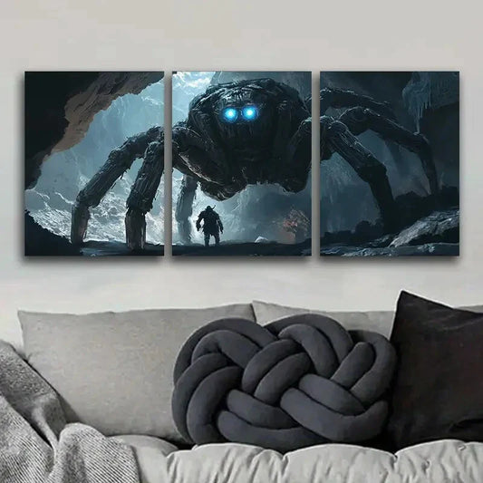 3pcs Featuring Large Mechanical Spiders, I Metal Print Ready to Hang Art