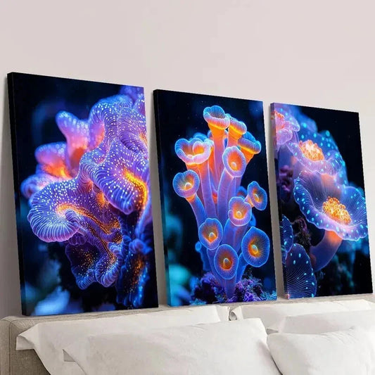 3pcs Colorful Coral Reefs with Various Flowers Wall Art Set Canvas Framed 40x60cm - High Quality Print 100% Australian Made Wall Canvas Ready to Hang