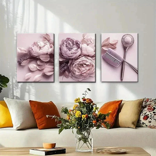 3pcs Soft Pink Peonies Elegant Beauty Perfect Wall Art Set Canvas Framed 40x60cm - High Quality Print 100% Australian Made Wall Canvas Ready to Hang