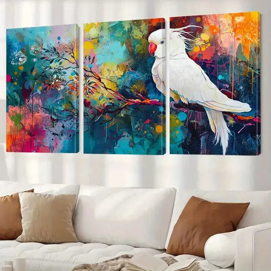 3pcs Decorative Colorful Tropical Cockatoo Wall Art Set Canvas Framed 40x60cm - High Quality Print 100% Australian Made Wall Canvas Ready to Hang