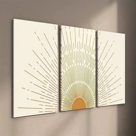 3pcs Abstract Geometric Sun Wall Art Set Canvas Framed 40x60cm - High Quality Print 100% Australian Made Wall Canvas Ready to Hang