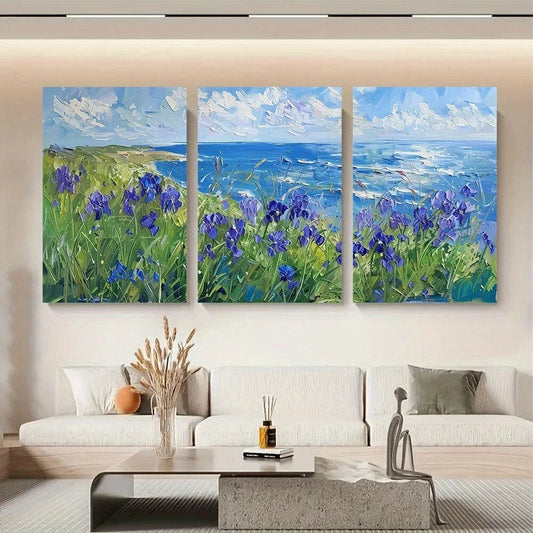 3pcs Flower and Seascape Paintings Metal Print Ready to Hang Art