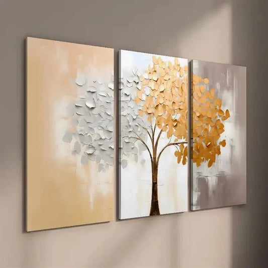 3pcs Orange and Gray Plants and Trees Wall Art Set Canvas Framed 40x60cm - High Quality Print 100% Australian Made Wall Canvas Ready to Hang
