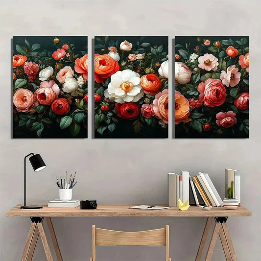 3pcs Colourful Flowers Green Leaves Metal Print Ready to Hang Art