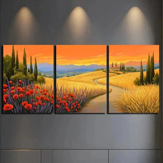 3pcs Flowers Blooming in The Countryside Wall Art Set Canvas Framed 40x60cm - High Quality Print 100% Australian Made Wall Canvas Ready to Hang