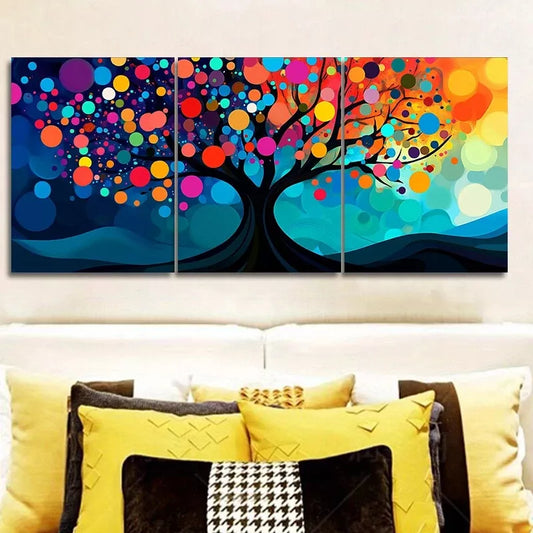 3pcs Vibrant Tree with Circles & Dots Design Wall Art Set Canvas Framed 40x60cm - High Quality Print 100% Australian Made Wall Canvas Ready to Hang