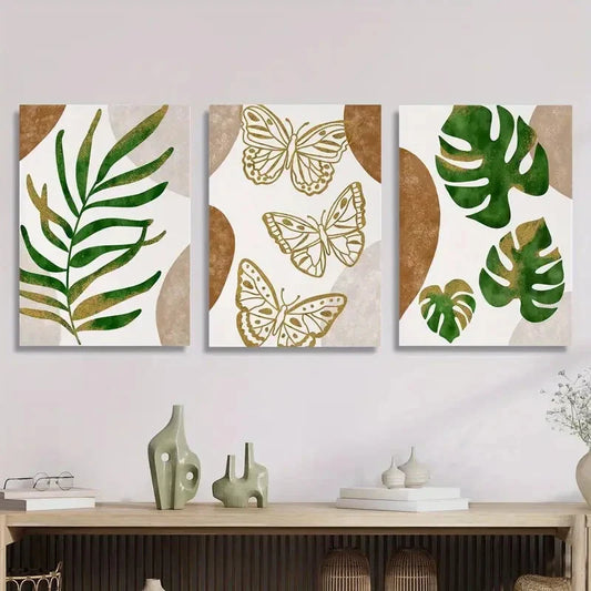3pcs Modern Botanical & Butterfly Metal Print Ready to Hang Art