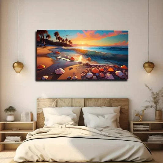 Seashells By The Beach Wall Art Canvas Office Home Room Framed 80x45cm
