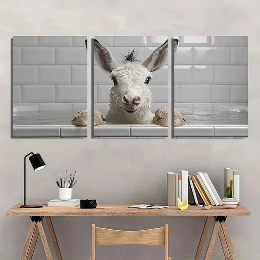 3pcs Whimsical Donkey Humorous Animal Metal Print Ready to Hang Art