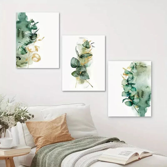3pcs Watercolor Style Eucalyptus Tropical Wall Art Set Canvas Framed 40x60cm - High Quality Print 100% Australian Made Wall Canvas Ready to Hang