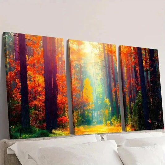 3pcs Sunlight Shining Through The Woods Wall Art Set Canvas Framed 40x60cm - High Quality Print 100% Australian Made Wall Canvas Ready to Hang