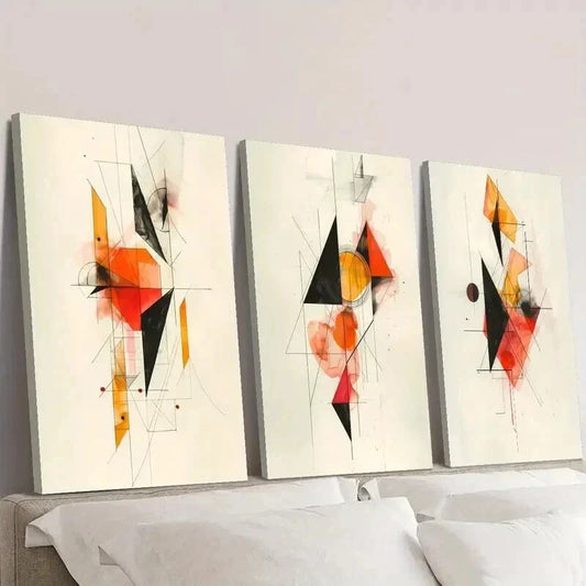 3pcs Retro Abstract Geometric Shapes Wall Art Set Canvas Framed 40x60cm - High Quality Print 100% Australian Made Wall Canvas Ready to Hang