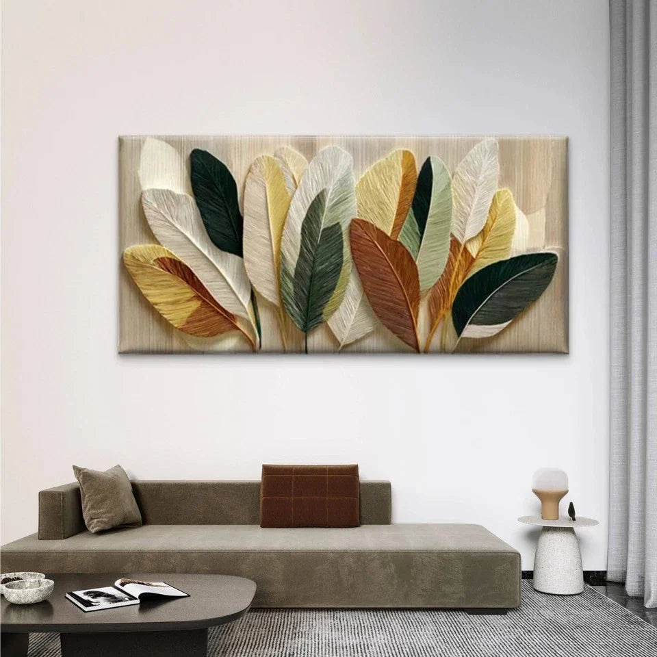 Vintage Feathered Design Wall Art Canvas Office Home Room Framed 80x45cm