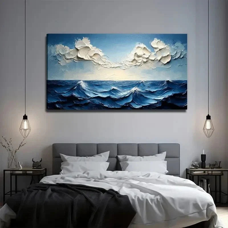Abstract Ocean Suitable Wall Art Canvas Office Home Room Framed 80x45cm