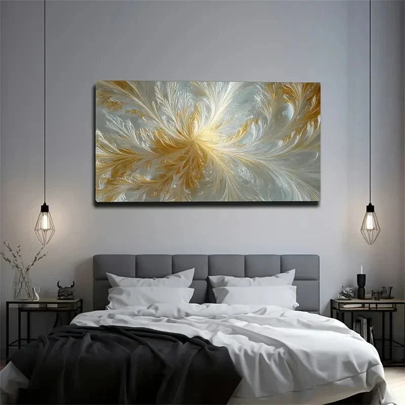 Radiating Golden-White Texture Wall Art Canvas Office Home Room Framed 120x60cm