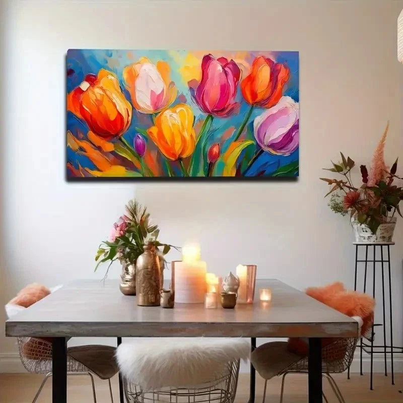 Vibrant Tulip Décor Modern Wall Art Canvas Office Home Room Framed 120x60cm