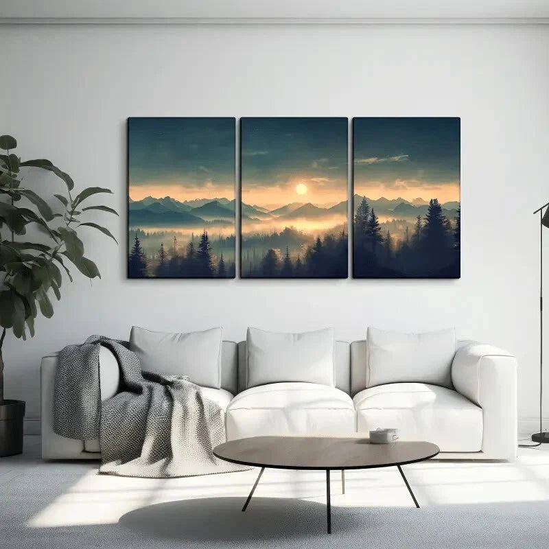 3pcs Sunrise Forest Modern Style Metal Print Ready to Hang Art