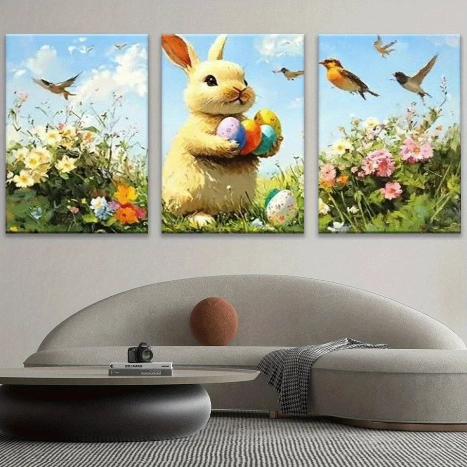 3pcs Charming Spring Scene Bunnies Metal Print Ready to Hang Art