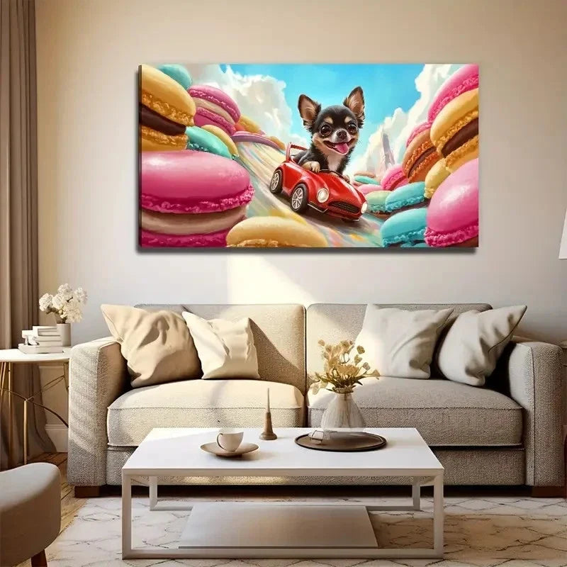 Whimsical Dog Drive Perfect Wall Art Canvas Office Home Room Framed 80x45cm