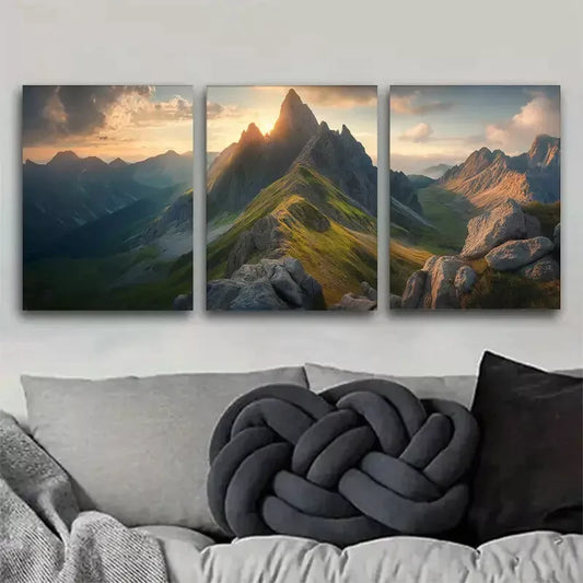 3pcs Tranquil Mountain Scene with Morning Light Wall Art Set Canvas Framed 40x60cm - High Quality Print 100% Australian Made Wall Canvas Ready to Hang