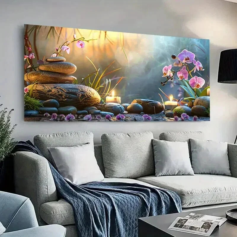 Serene Grey Stone White Orchid Wall Art Canvas Office Home Room Framed 120x60cm