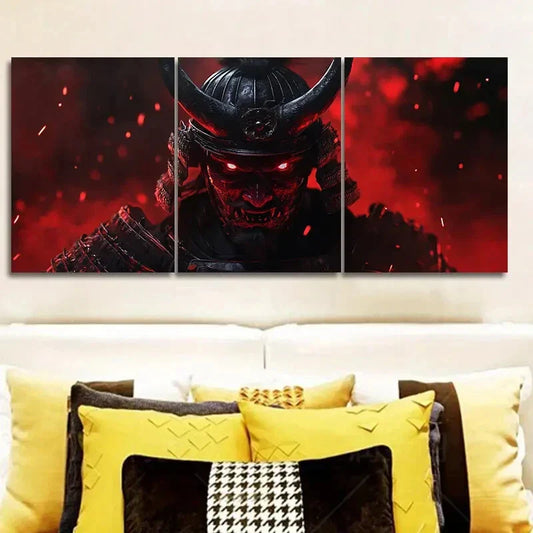 3pcs A crimson warrior with black horns Metal Print Ready to Hang Art