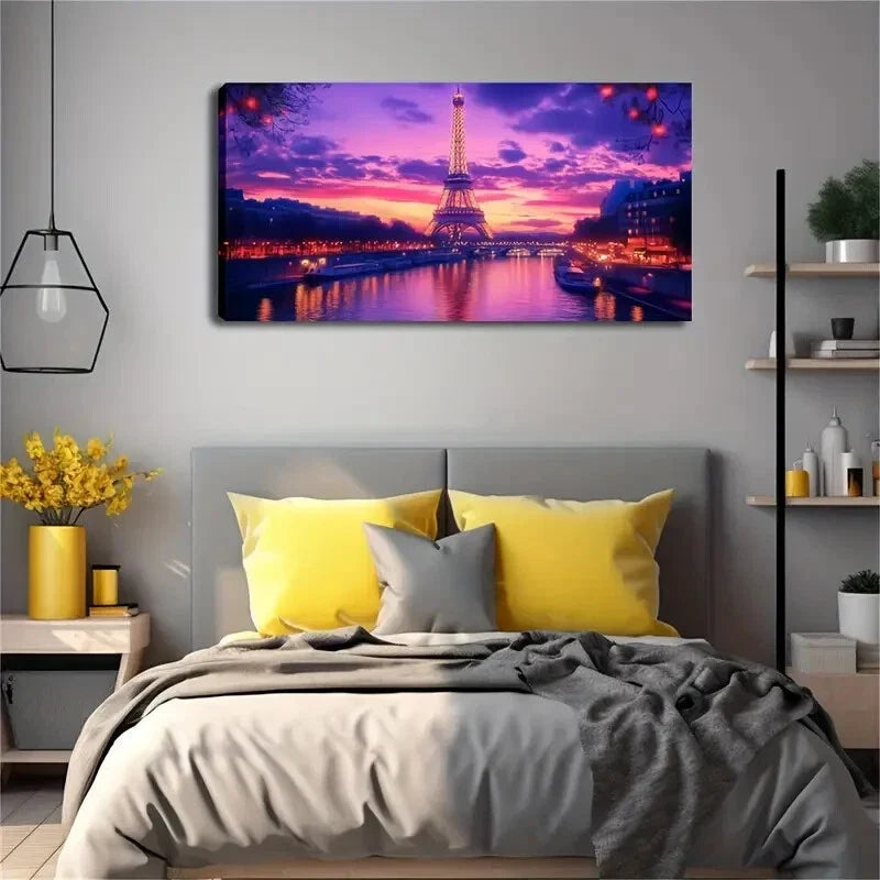Eiffel Tower at Sunset Vibrant Wall Art Canvas Office Home Room Framed 120x60cm