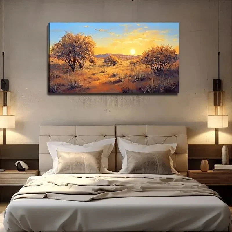Desert Sunset Suitable Wall Art Canvas Office Home Room Framed 80x45cm
