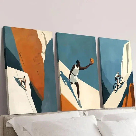 3pcs Rock Climbing Bicycle Basketball Wall Art Set Canvas Framed 40x60cm - High Quality Print 100% Australian Made Wall Canvas Ready to Hang