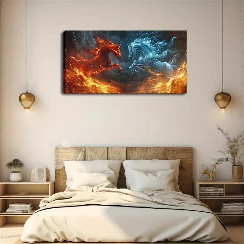 Modern Abstract Red & Blue Duo Wall Art Canvas Office Home Room Framed 120x60cm