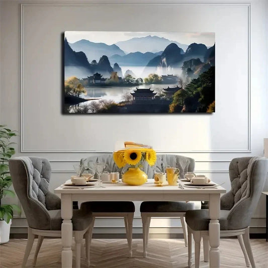 Serene Chinese Temple Wall Art Canvas Office Home Room Framed 120x60cm