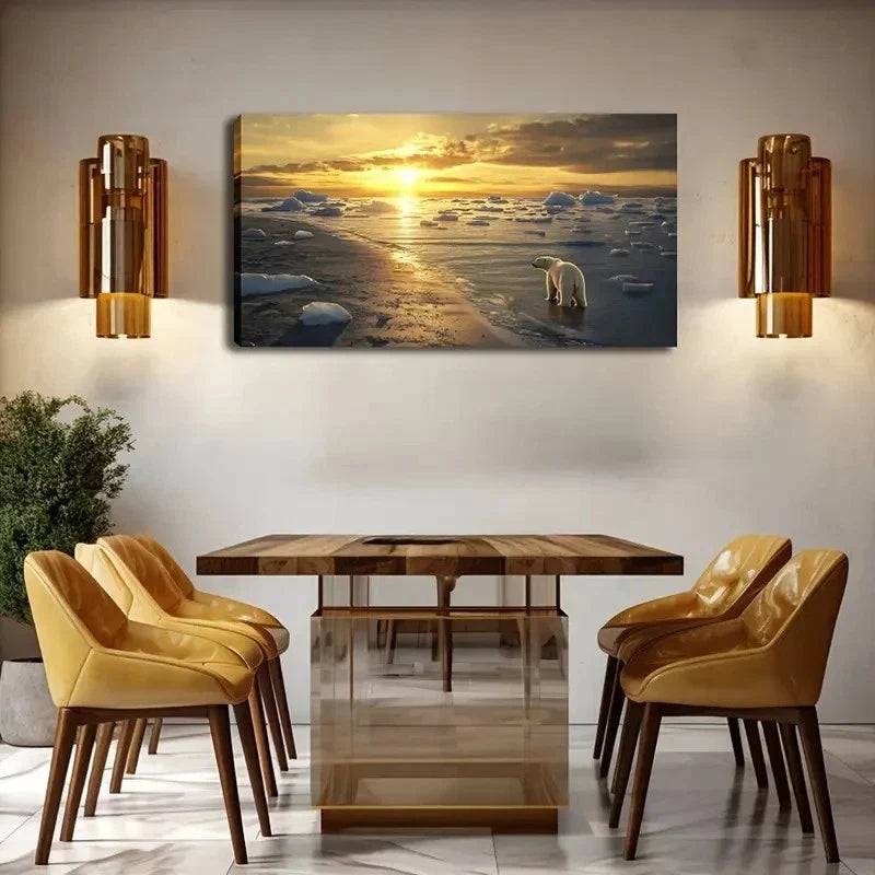 Arctic Sunset With Polar Bears Wall Art Canvas Office Home Room Framed 120x60cm