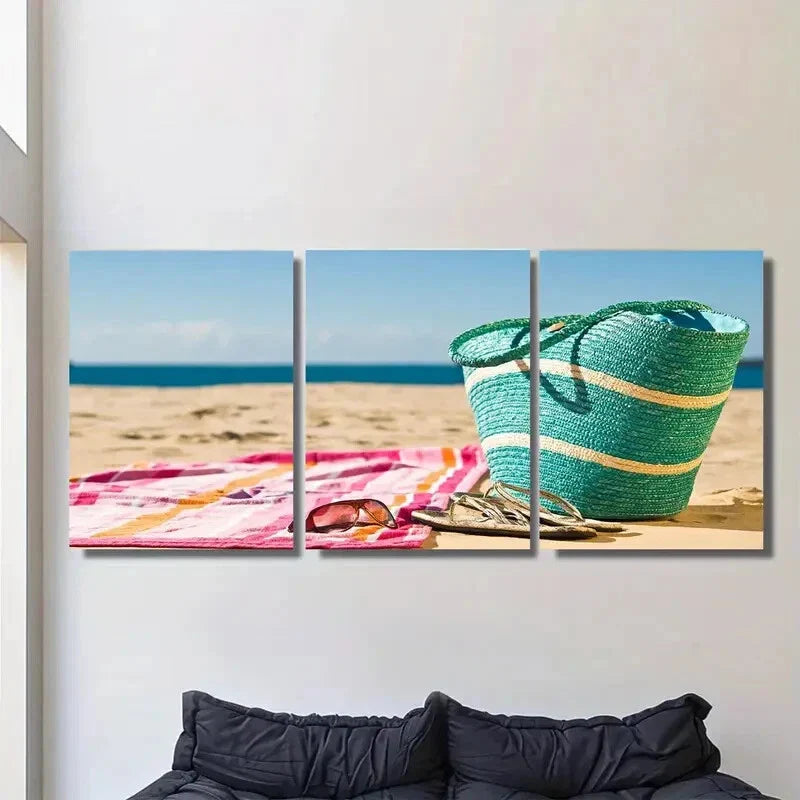 3pcs Beach Scene Vibrant Coastal Metal Print Ready to Hang Art