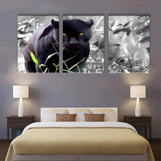 3pcs Black and White Panther Gray Metal Print Ready to Hang Art