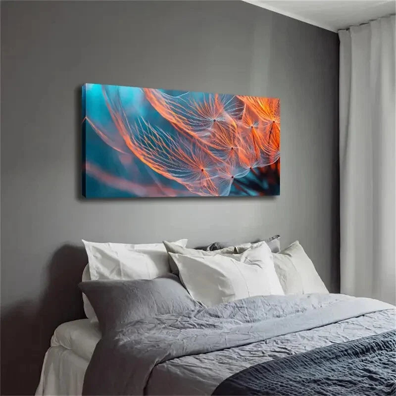 Dandelion Orange-Red Effect Wall Art Canvas Office Home Room Framed 80x45cm