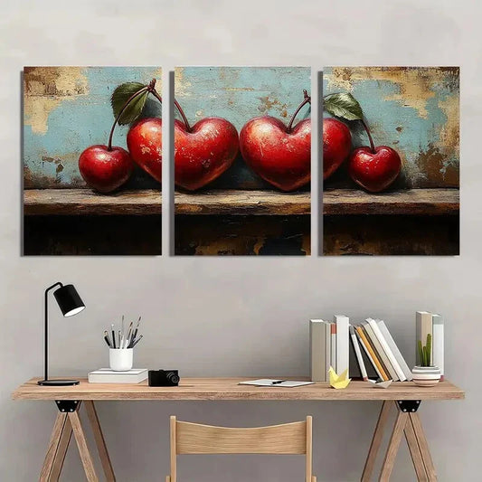 3pcs Vintage Cherry Oil Painting Metal Print Ready to Hang Art