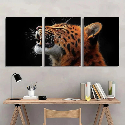 3pcs Roaring Leopard Playful Jungle Metal Print Ready to Hang Art