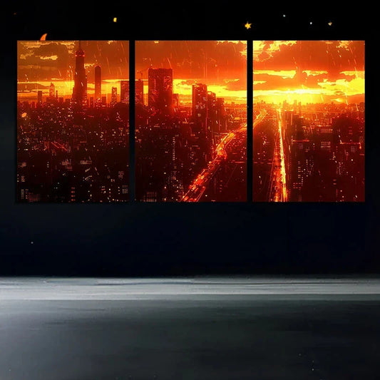 3pcs Urban Sunset Cityscape Vibrant Metal Print Ready to Hang Art