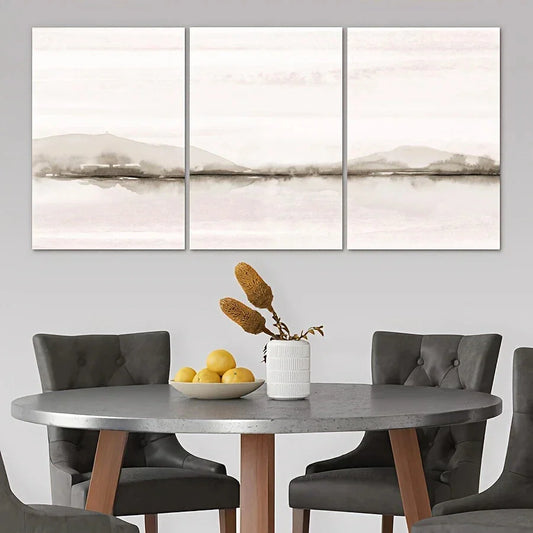 3pcs Serene Misty Mountain Forest Illustrations Metal Print Ready to Hang Art