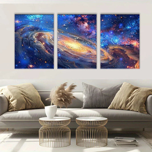 3pcs Milky Way Tar night Sky Blue Metal Print Ready to Hang Art