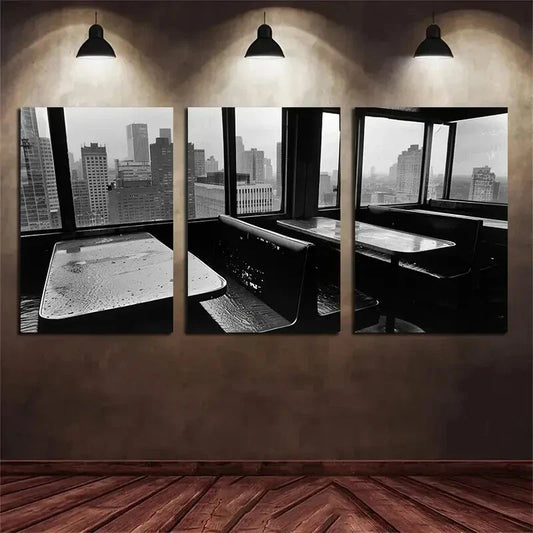 3pcs Urban Cityscape Black and White Metal Print Ready to Hang Art