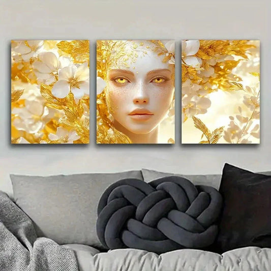 3pcs Indira Goddess Painting Metal Print Ready to Hang Art