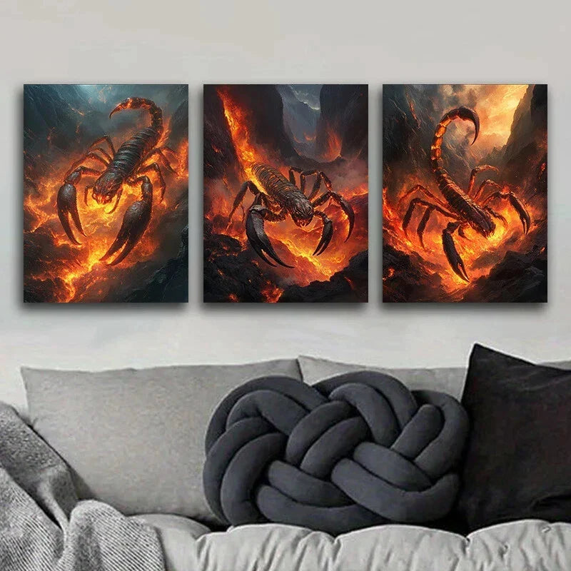 3pcs Red Scorpion Luxurious Stunning Gold Metal Print Ready to Hang Art
