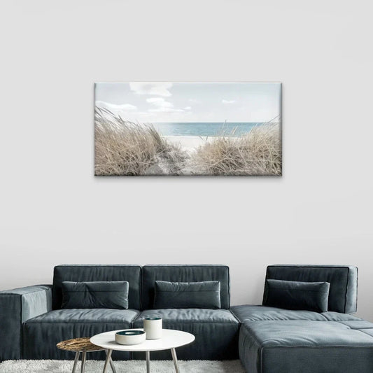 Beach White Sand Sea Wall Art Canvas Office Home Room Framed 80x45cm