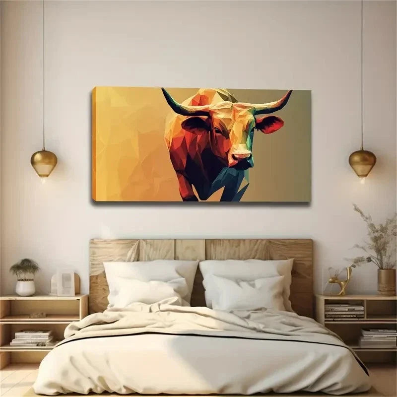 Polygonal Surfaces Spliced Bull Wall Art Canvas Office Home Room Framed 120x60cm