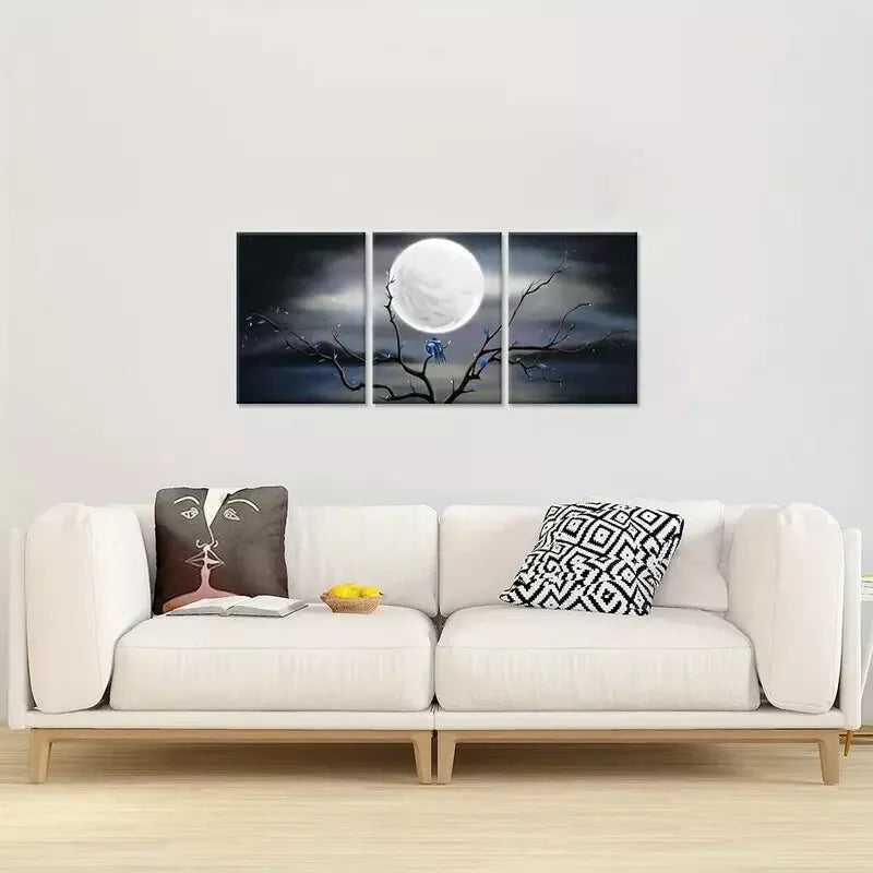 3pcs Creative Elegant Full Moon Love Birds Wall Art Set Canvas Framed 40x60cm - High Quality Print 100% Australian Made Wall Canvas Ready to Hang