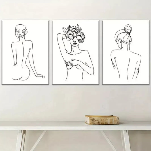3pcs Modern Elegant Simple Style Female Wall Art Set Canvas Framed 40x60cm - High Quality Print 100% Australian Made Wall Canvas Ready to Hang